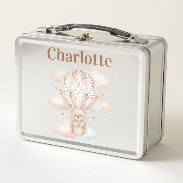 Lunch Box Cute Bear Montgolfière Nom Enfant (Devant)