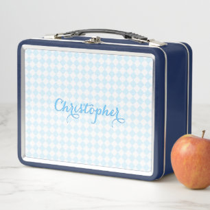 Lunch Box Cute Blue À damiers Monogramme Kids Boys School