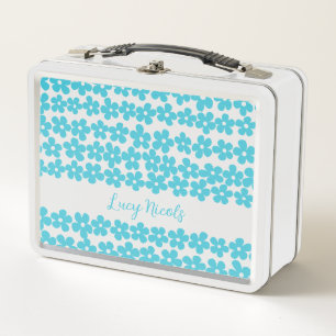 Lunch Box Cute Blue Minimalist Daisy Motif Floral Nom