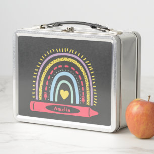 Lunch Box Cute Boho Arc-en-ciel Nom personnalisé des enfants