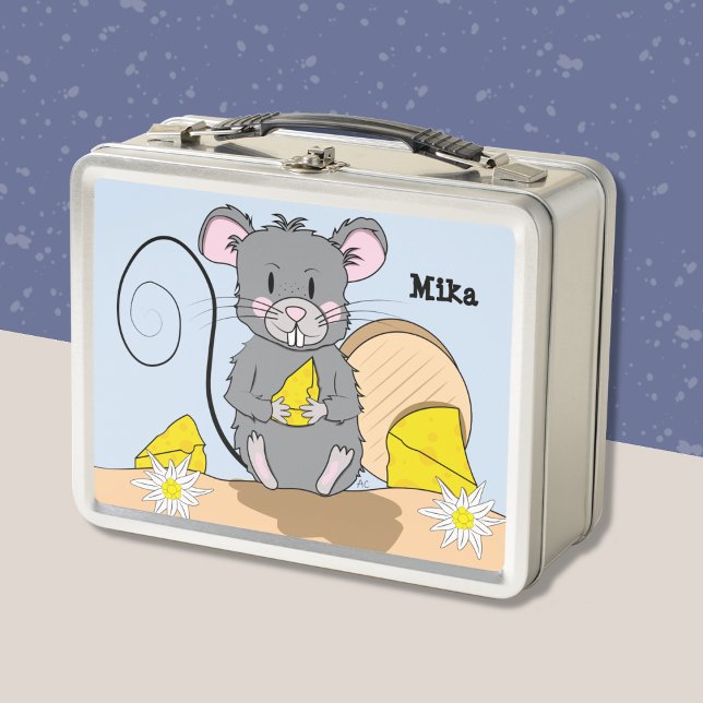 Lunch Box Cute Cartoon Gris Souris Manger Fromage Petit Déje (Cute cartoon mouse eating cheese kid lunch box .)