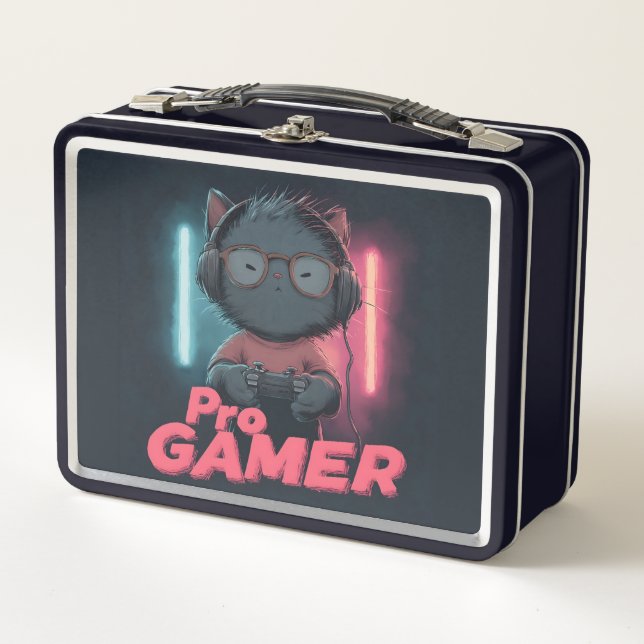 Lunch Box Cute chat "Pro Gamer" avec casque (Devant)