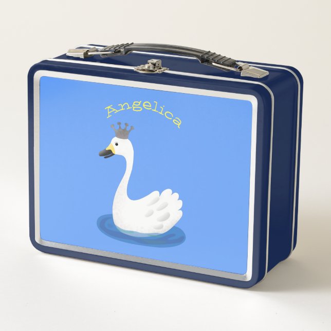 Lunch Box Cute cygne blanc avec dessin de la couronne (Devant)
