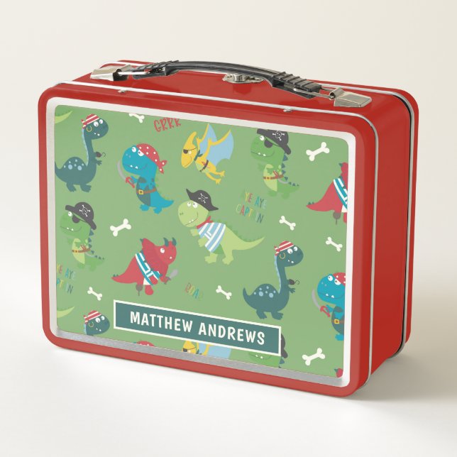 Lunch Box Cute Dinosaur Nom personnalisé Moderne (Dos)
