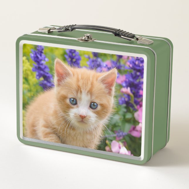 Lunch Box Cute Fluffy Ginger Baby Cat Kitten en fleurs Pet (Devant)
