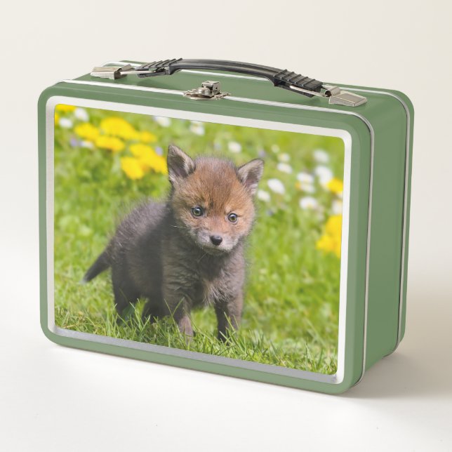 Lunch Box Cute Fluffy Red Fox Kit Cub Wild Baby Animal Photo (Devant)