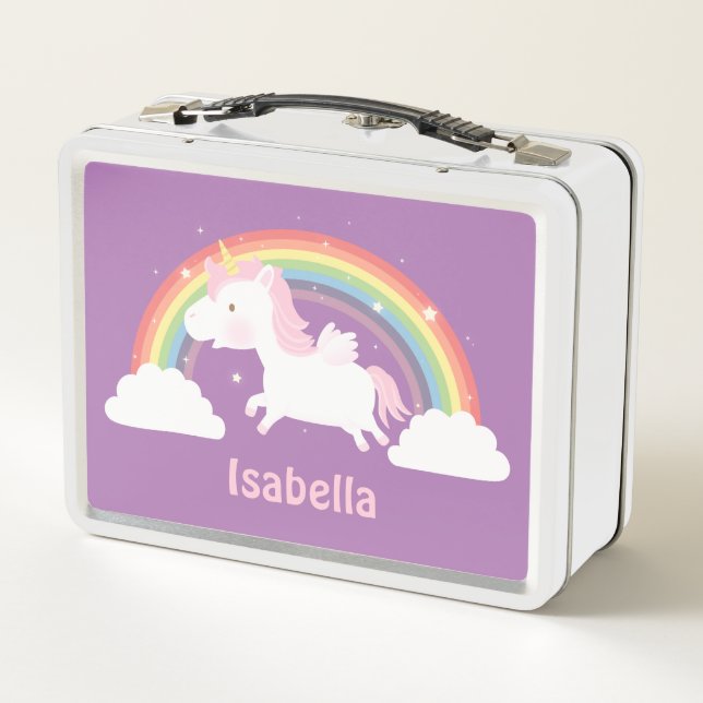 Lunch Box Cute Flying Unicorn et Rainbow Girls Personalized (Dos)