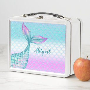Lunch Box Cute Girl Purple Turquoise Mermaid Queue poissons 