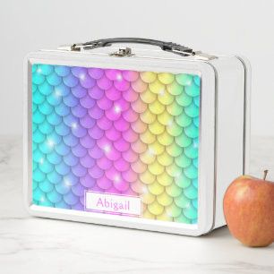 Lunch Box Cute Girl Rainbow Sparkle Mermaid Motif