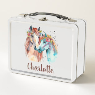 Lunch Box Cute Girlie Aquarelle Enfants Nom École Métal Lunc