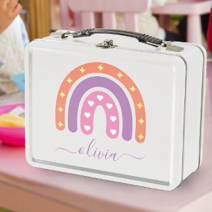 Lunch Box Cute Girls Boho Rainbow Name