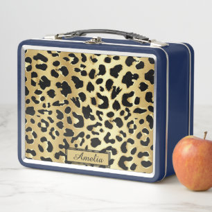 Lunch Box Cute Girly Black & Gold Empreinte de léopard perso