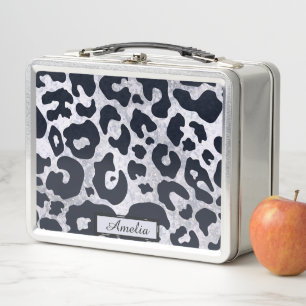 Lunch Box Cute Girly Black & Silver Empreinte de léopard Per