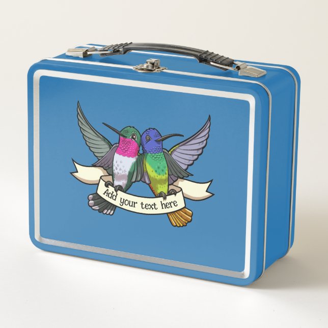 Lunch Box Cute Hummingbirds Add Your Own Text Ribbon Cartoon (Devant)