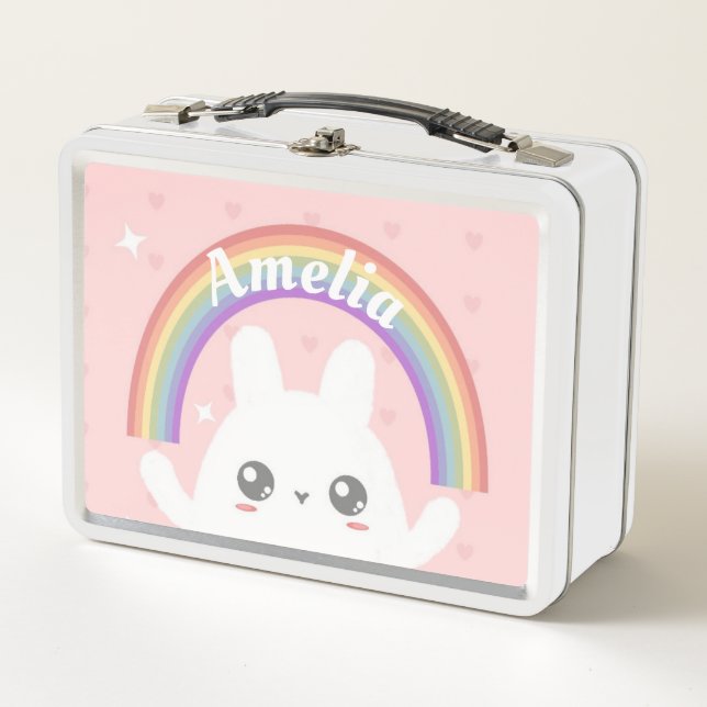 Lunch Box Cute Kawaii Bunny et Rainbow Personnalisé (Devant)