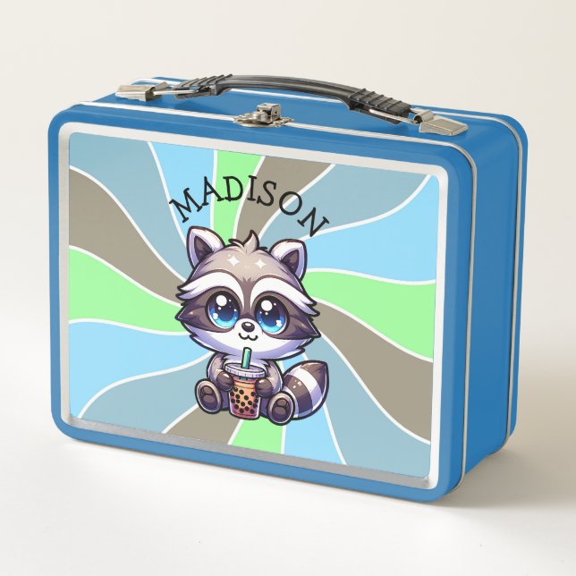 Lunch Box Cute Kawaii Raccoon avec thé bulle Personnalisé (Devant)