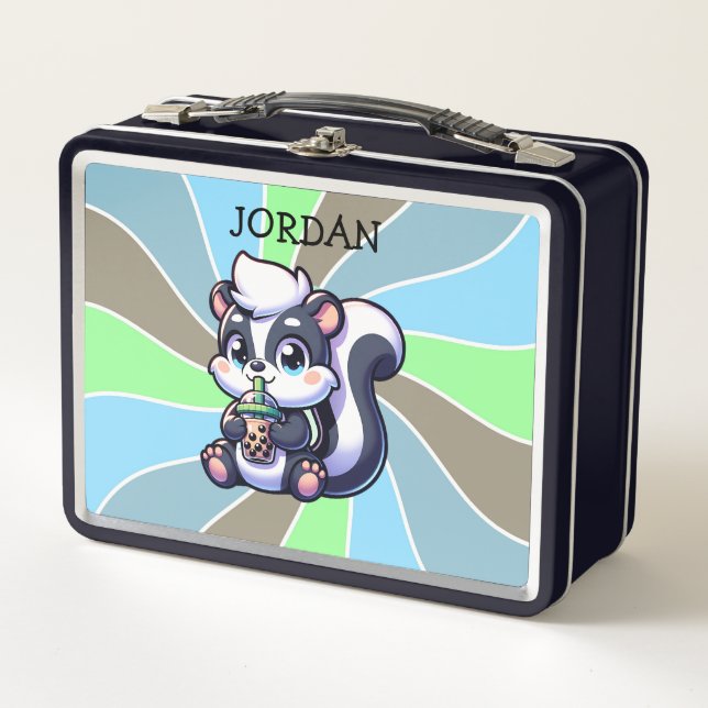 Lunch Box Cute Kawaii Skunk with Bubble Tea Personnalisé (Devant)