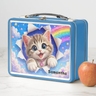 Lunch Box Cute Kitten Rainbow Cat Breaking Through 