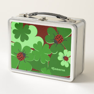 Lunch Box Cute Lady Bug & Clover Feuille Rouge Vert