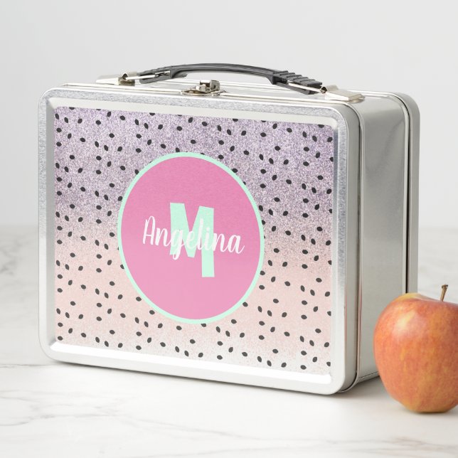 Lunch Box Cute Parties scintillant Faux Monogramme de graine (En situation)