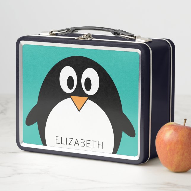 Lunch Box Cute, Penguin Whimsical - aqua nom personnalisé tu (En situation)