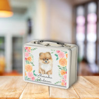 Cute Pomeranian avec monogramme de fleurs d'aquare
