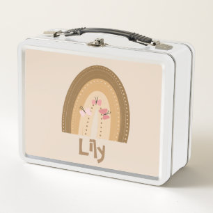 Lunch Box Cute Rainbows Papillons rose Brown Bohème