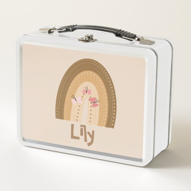 Lunch Box Cute Rainbows Papillons rose Brown Bohème (Devant)