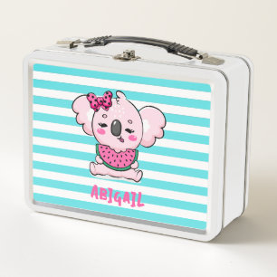 Lunch Box Cute rose Kawaii Koala Watermelon Aqua Stripes
