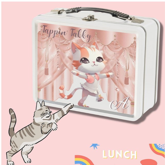 Lunch Box Cute Tap Dancing Tabby Chat Monogramme Personnalis (Créateur téléchargé)