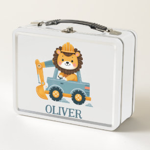 Lunch Box Cute Whimsical Lion Excavateur Personnalisé