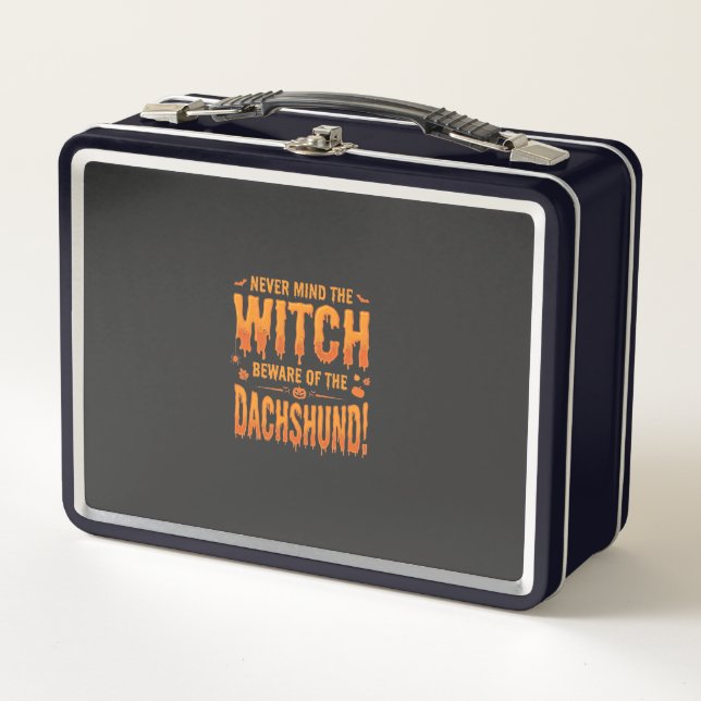 Lunch Box Dachshund Halloween Sorcière Avertissement Typogra (Devant)