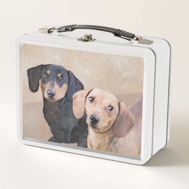 Lunch Box Dachshund (Smooth) Peinture - Art Chien original (Devant)