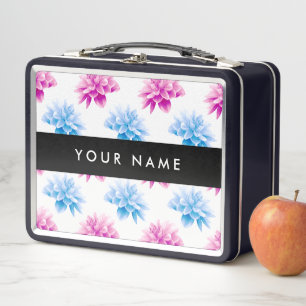 Lunch Box Dahlia rose et bleu, motif floral, Votre nom
