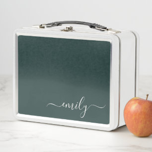 Lunch Box Dark Green Modern Script Nom du monogramme