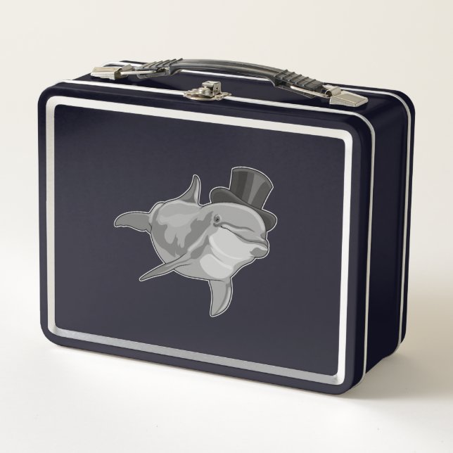 Lunch Box Dauphin en gentleman avec haut-de-forme (Devant)