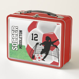 Lunch Box ⚽ de balle de soccer rouge foncé et blanc - Fille