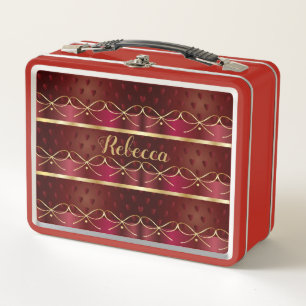 Lunch Box Décor Luxe Or Monogram Vintage Couleur Bourgogne
