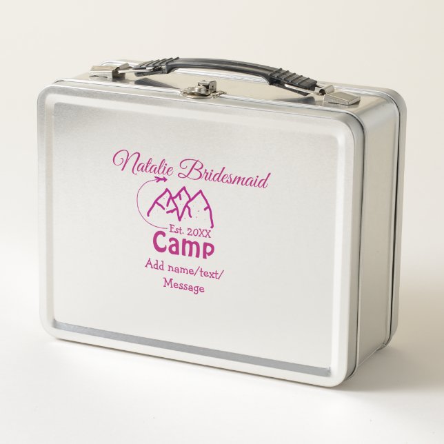 Lunch Box Demoiselle d'honneur de camp rose ajouter nom date (Devant)