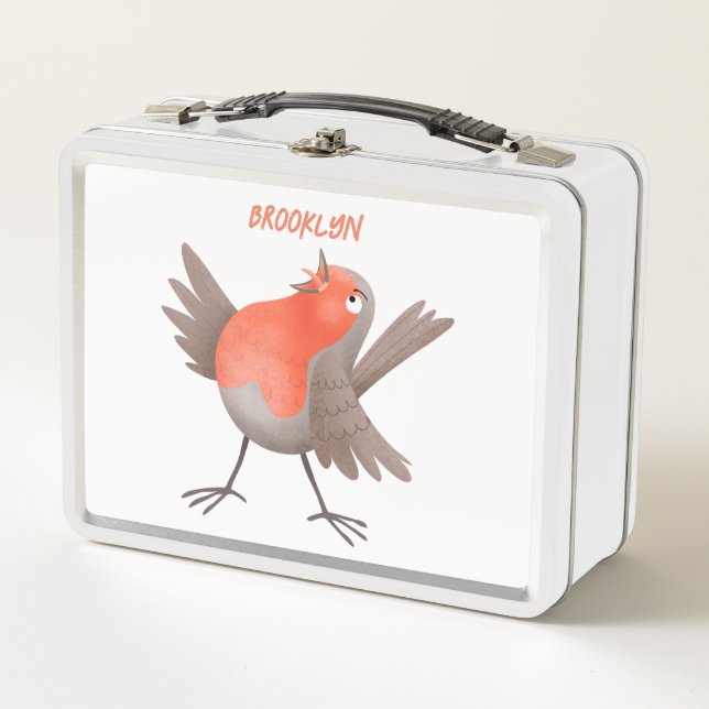 Lunch Box Dessin animé d'un oiseau rougeaud chantant mignon (Devant)