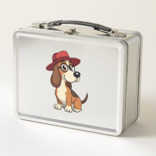 Lunch Box Dessin animé vintage Basset Hound au chapeau rouge
