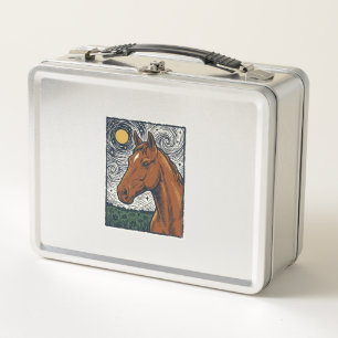 Lunch Box Dessin artistique de cheval gravé vintage nuit éto