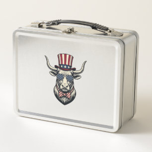 Lunch Box Dessin de taureau patriotique Gravure vintage Amer