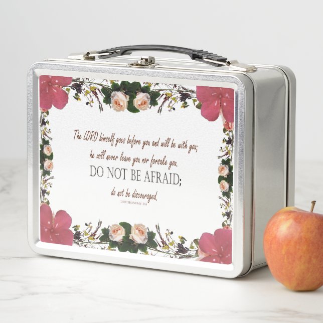 Lunch Box Deutéronome 31, Ne craignez point, Floral Rouge (En situation)