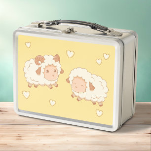 Lunch Box Deux mignonnes Petites Ewe de bélier sur Jaune