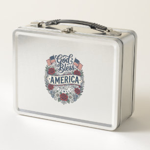 Lunch Box Dieu Bénisse l'Amérique Floral Patriotique Vintage