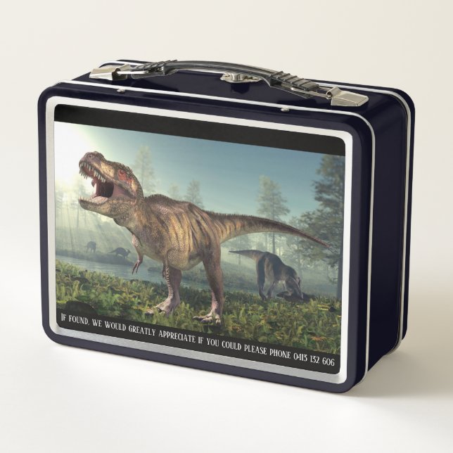 Lunch Box Dinosaur thème si perdu s'il vous plaît téléphoner (Dos)