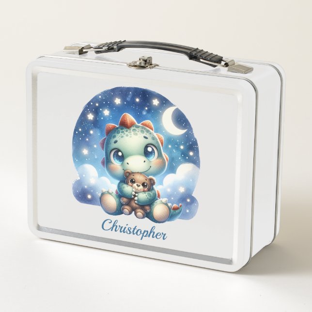 Lunch Box Dinosaure d'aquarelle mignonne dans la nuit étoilé (Devant)