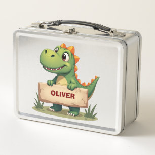 Lunch Box Dinosaure mignon avec plaque de nom personnalisée