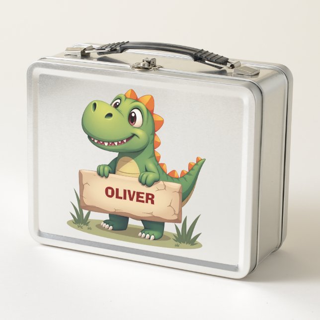 Lunch Box Dinosaure mignon avec plaque de nom personnalisée (Devant)